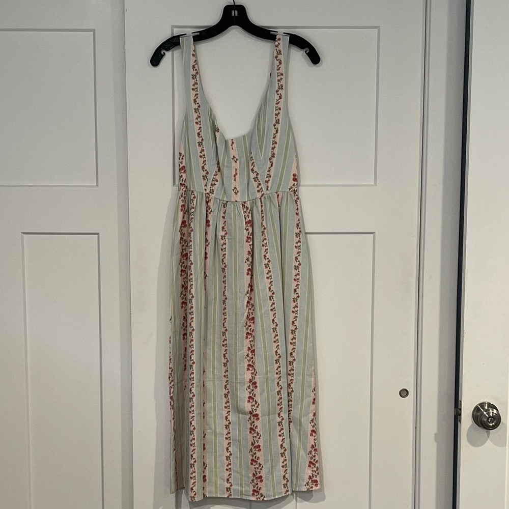 WeWoreWhat Pale Blue and Red Floral Stripe Midi Dress